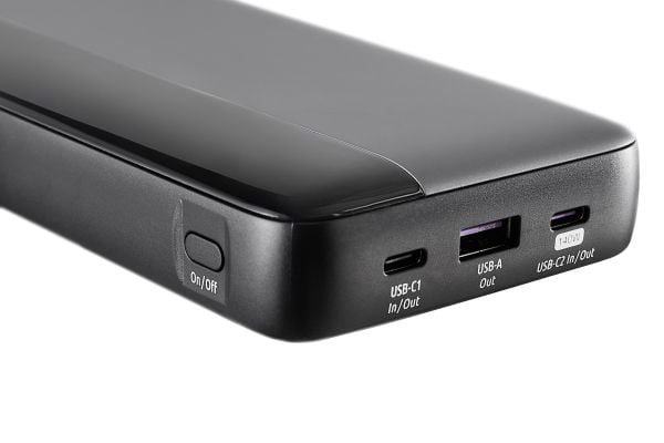 Intenso HE25000 - Strømbank - 25000 mAh - 140 watt - 5 A - Power Delivery 3.1 - 3 utgangskontakter (USB, 2 x USB-C) - grå, svart (en pakke 2)