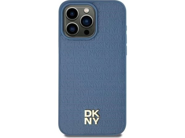 DKNY DKHMP15SPSHRPSB Apple iPhone 15/14/13 6,1" blått hårt skal Leather Pattern Metal Logo MagSafe