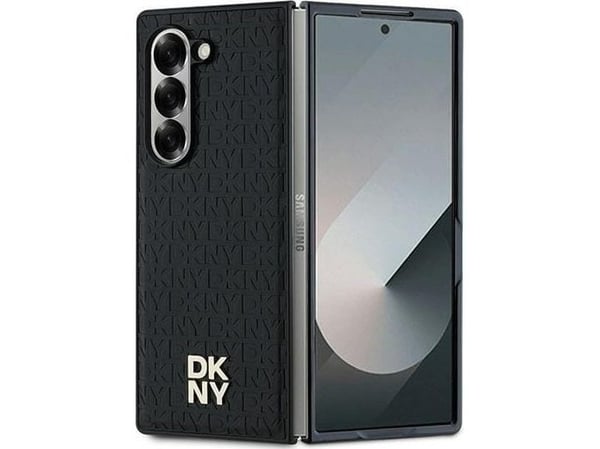 DKNY mobildeksel i PU-lær med gjentakende mønster og Stack-logo, MagSafe til Samsung Galaxy Z Fold6, svart
