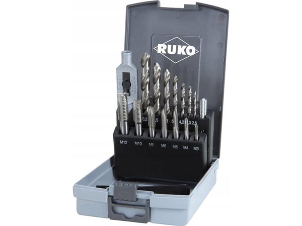 15 dalių sriegiklių ir grąžtų rinkinys RUKO M3-M12