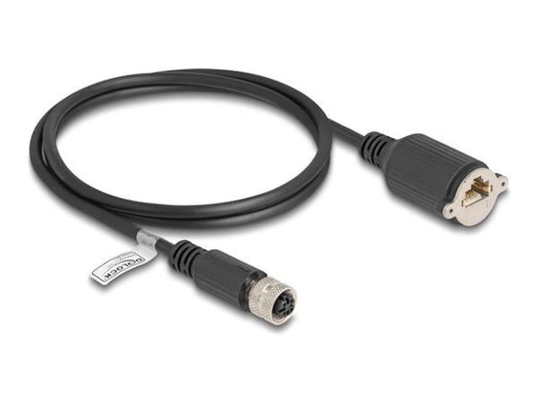 Delock - Nettverkskabel - 4 pin M12-D (hunn) til RJ-45 (hunn) skrubar - 1 m - 6.8 mm - FTP - CAT 5e - formstøpt, flertrådet - svart
