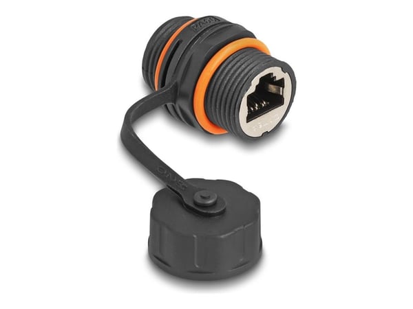 Delock - Nettverkkopler - RJ-45 (hunn) til RJ-45 (hunn) - STP - CAT 6a - stifttilordning: 1:1, M20 thread, built-in sealing cap - svart