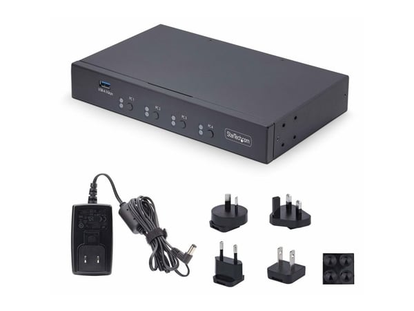 StarTech.com 4-Port KM Switch with Mouse Roaming, USB Switch for Keyboard/Mouse, 3.5mm and USB Audio, Peripheral Sharing for 4 Computers, USB 3.0 S...