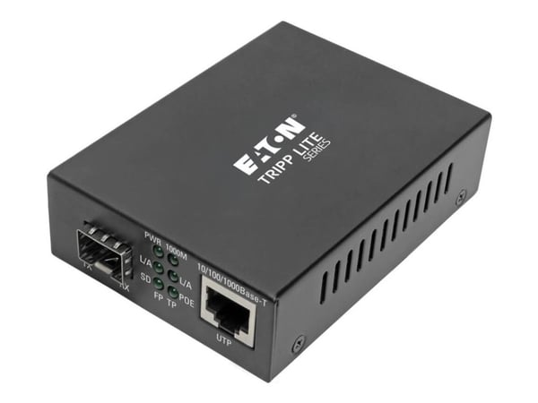Eaton Tripp Lite Series Gigabit SFP Fiber to Ethernet Media Converter, POE+, International Power Cables, 10/100/1000 Mbps - Fibermediekonverterare ...