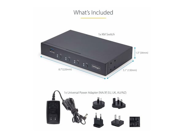 StarTech.com 4-Port KM Switch with Mouse Roaming, USB Switch for Keyboard/Mouse, 3.5mm and USB Audio, Peripheral Sharing for 4 Computers, USB 3.0 S...