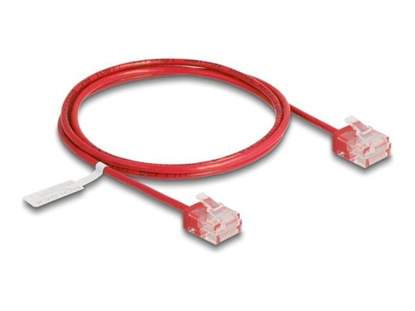 Delock - Koblingskabel - RJ-45 (hann) til RJ-45 (hann) - 1 m - 2.6 mm - UTP - CAT 6 - opptil 1 Gbps-dataoverføringshastighet, ultra-slim - rød
