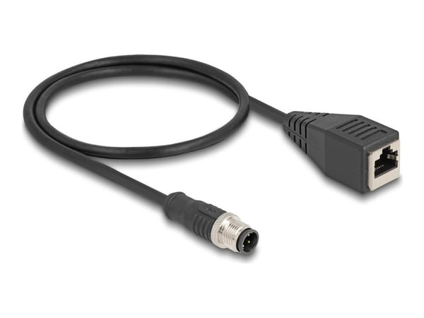 Delock - Nettverkskabel - 4 pin M12-D (hann) til RJ-45 (hunn) - 50 cm - 5 mm - S/FTP - CAT 5e - svart
