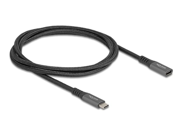 Delock USB 10 Gbps förlängningskabel USB Typ-C hane till hona PD 3.0 100 W 1 m grå metall