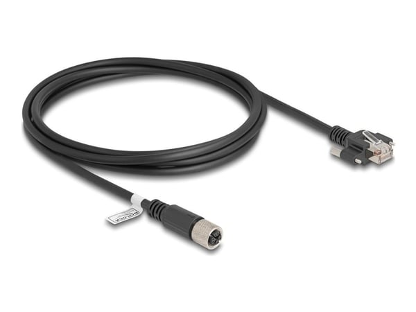 Delock M12-kaapeli X-koodattu 8-nastainen naaras RJ45-uros ruuvilla Cat.6A S/FTP 2 m musta