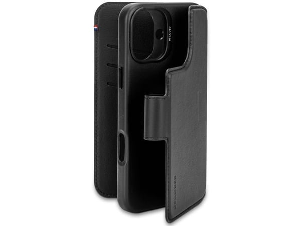 Decoded Leather Detachable Wallet - beskyttende lærveske for iPhone 16 Plus kompatibel med MagSafe (svart)