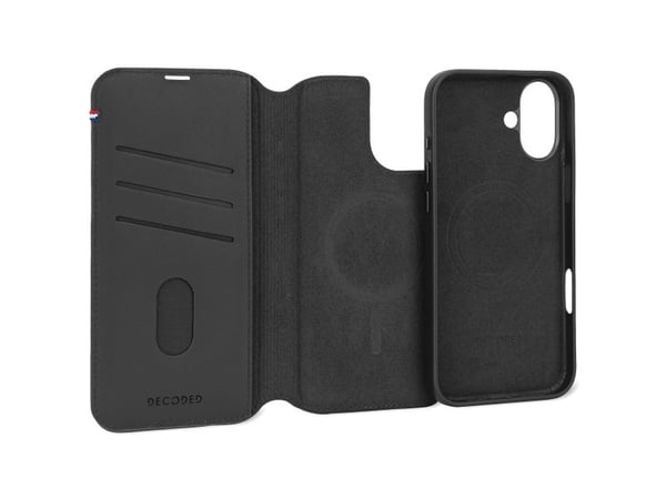 Decoded Leather Detachable Wallet - beskyttende lærveske for iPhone 16 Plus kompatibel med MagSafe (svart)