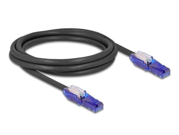 Delock - Nettverkskabel - RJ-45 (hann) vinklet til RJ-45 (hann) vinklet - 2 m - 6 mm - UTP - CAT 6 - halogenfri - svart