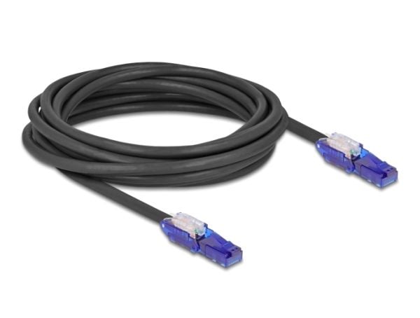 Delock - Nettverkskabel - RJ-45 (hann) vinklet til RJ-45 (hann) vinklet - 5 m - 6 mm - UTP - CAT 6 - halogenfri, uten hindringer - svart