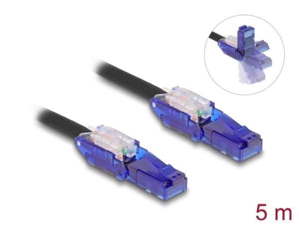 Delock - Nettverkskabel - RJ-45 (hann) vinklet til RJ-45 (hann) vinklet - 5 m - 6 mm - UTP - CAT 6 - halogenfri, uten hindringer - svart
