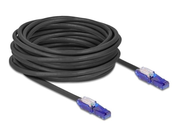 Delock - Nettverkskabel - RJ-45 (hann) vinklet til RJ-45 (hann) vinklet - 10 m - 6 mm - UTP - CAT 6 - halogenfri - svart