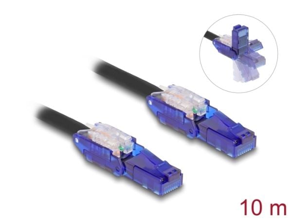 Delock - Nettverkskabel - RJ-45 (hann) vinklet til RJ-45 (hann) vinklet - 10 m - 6 mm - UTP - CAT 6 - halogenfri - svart