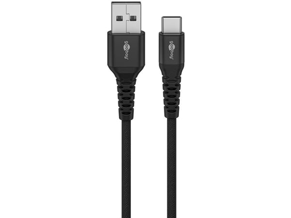 USB-C™ superpehmeä tekstiilikaapeli metalliliittimellä, 0,5 m, musta