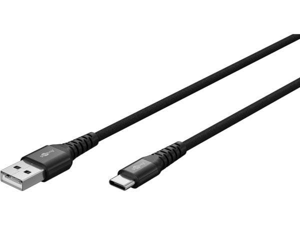 USB-C™ superpehmeä tekstiilikaapeli metalliliittimellä, 1 m, musta
