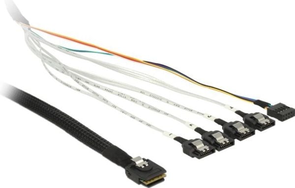 Delock - Intern SAS-kabel - SAS 6Gbit/s - mini-SAS (SFF-8087) (hane) till SATA, sidoband - 1 m