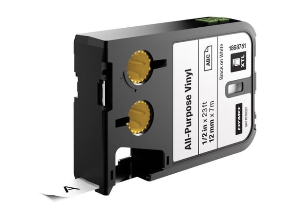DYMO XTL All-Purpose - Vinyl - permanent selvklebende - svart på hvitt - Rull (1,2 cm x 7 m) 1 kassett(er) tape