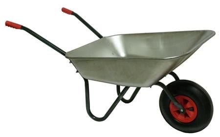 Havebør på 80 liter, der kan laste 50 kg. Galvaniseret børkasse og luftgummihjul.