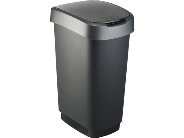 Affaldsspand, Rotho Twist, sort, plast, 50 l, sort låg med grå kant, til kildesortering