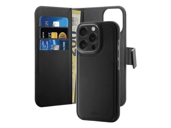 Etui z ekoskóry Puro Wallet Detachable MagSafe 2w1 z klapką i portfelem do iPhone 16 Pro - lajittelu