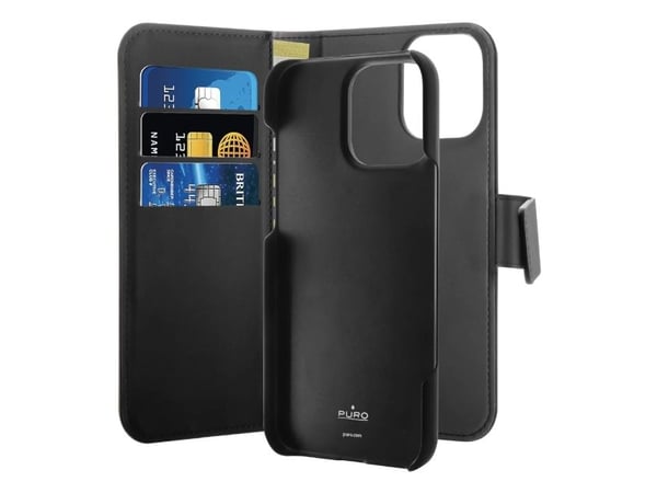 Etui z ekoskóry Puro Wallet Detachable MagSafe 2w1 z klapką i portfelem do iPhone 16 Pro - lajittelu