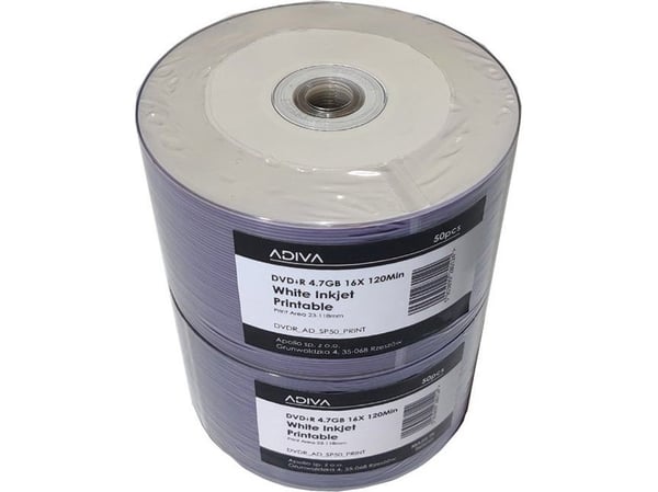 Adiva DVD+R 4,7GB 16x | hvit blekkskriver-trykkbar spindle 50 | 0162 Adiva DVD+R 4,7GB 16x | hvit blekkskriver-trykkbar spindle 50 | 0162
