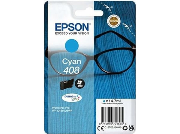 Epson Singlepack Cyan 408 DURABrite Ultra Ink, Perusvärintuotto, Väriainepohjainen muste, 14,7 ml, 1100 sivua, 1 kpl, Kertapakkaus