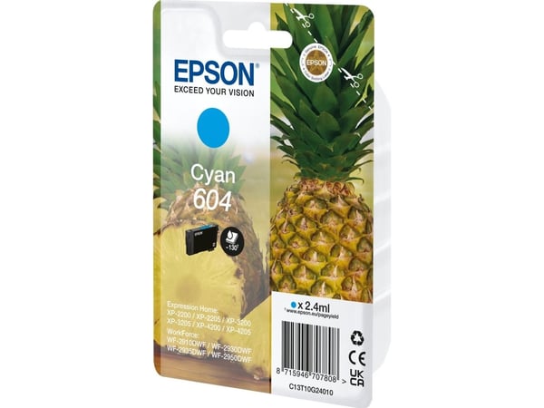 Epson 604 - 2.4 ml - cyan - original - blære med RF/lyd-alarm - blekkpatron - for Expression Home XP-2200, 2205, 3200, 3205, 4200, 4205; WorkForce ...