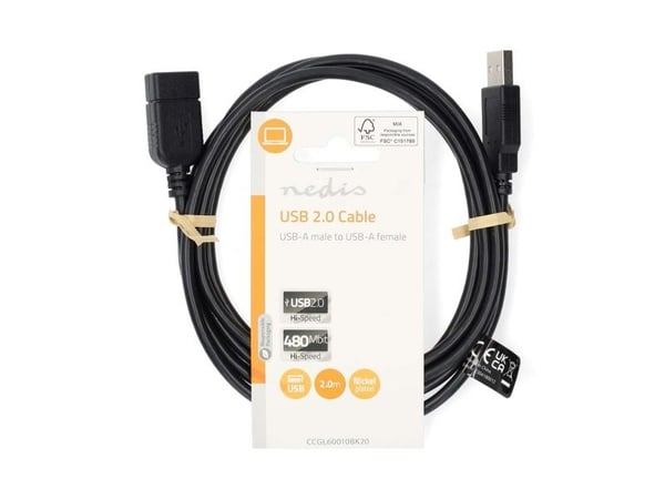 Nedis CCGL60010BK20, 1 m, USB A, USB A, USB 2.0, 0,48 Gbit/sek., Lajittelu