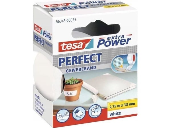 Tesa extra Power Perfect - Tekstiltape - 38 mm x 2.75 m - hvit