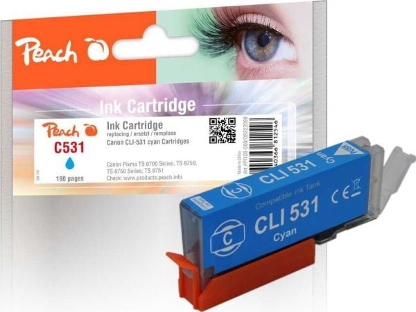 Peach PI100-500, Standard utskriftsproduksjon, Cyan, 12,5 ml, 1 stykker, 0 sider, Enkeltpakke