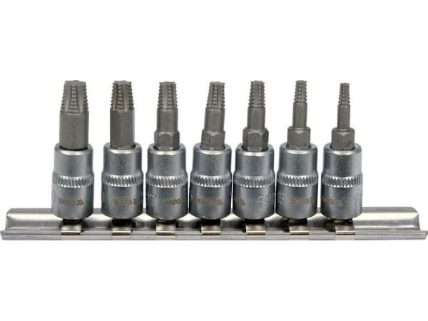 Yato spiralnøkler for bearbeidingsskruer 1/4" komplett 7 deler