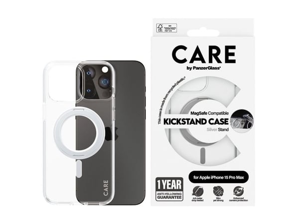 CARE by PanzerGlass - Baksidedeksel for mobiltelefon - med stativ - MagSafe-samsvar - termoplast-polyuretan (TPU), polykarbonat (PC) - gjennomsikti...