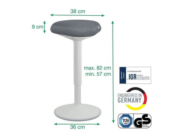 Leitz Ergo Active - Stående skrivebordsstol - ergonomisk - triangulær - roterende - 100 % resirkulert stoff - grå