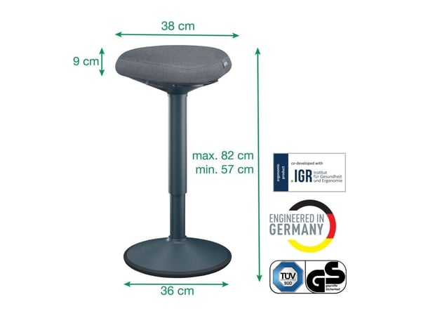 Leitz Ergo Active - Stående skrivebordsstol - ergonomisk - triangulær - roterende - 100 % resirkulert stoff - mørk grå