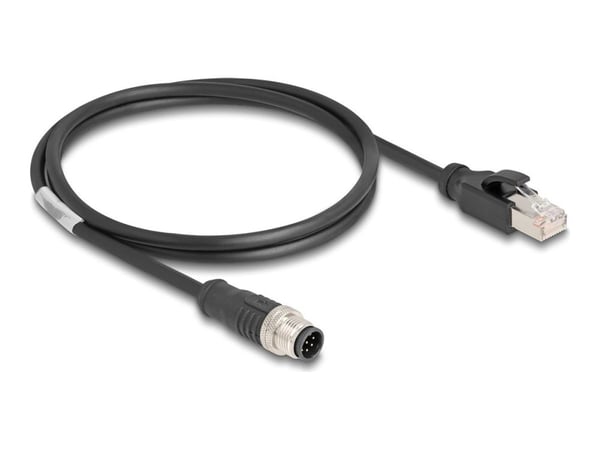 Delock - Nettverkskabel - 8 pin M12-A (hann) til RJ-45 (hann) - 1 m - 6 mm - S/FTP - CAT 5e - uten hindringer - svart