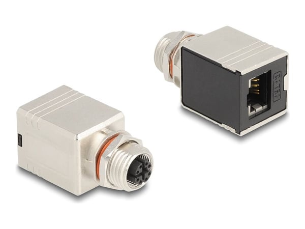 Delock M12-sovitin X-koodattu 8-nastainen naaras RJ45 naaras Cat.6A STP suojattu suora