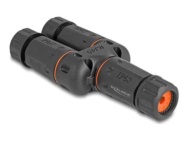 Delock kaapeliliitin Y-sovitin RJ45 naaras 2 x RJ45 naaras Cat.6 IP68 pöly- ja vedenpitävä ulkokäyttöön