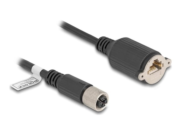Delock - Nettverkskabel - 8 pin M12-X (hunn) til RJ-45 (hunn) skrubar - 1 m - 6.8 mm - S/FTP - CAT 6a - formstøpt, flertrådet - svart