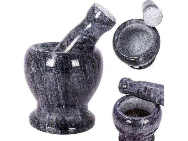 Stöt & mortel i granit med stöt (11 cm) för att mala kryddor, örter och nötter