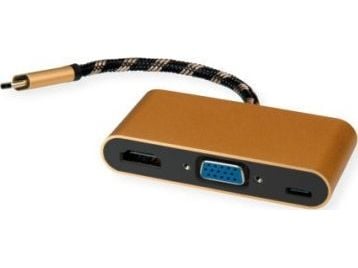 ROLINE 12.03.3155, USB 3.2 Gen 1 (3.1 Gen 1) Type-B, Musta, Kulta, Valkoinen, HDMI, USB 3.2 Gen 1 (3.1 Gen 1) Type-C, VGA, 0,1 m