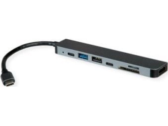 ROLINE 12021122, Koblet med ledninger (ikke trådløs), USB 3.2 Gen 1 (3.1 Gen 1) Type-C, 60 W, Grå, MicroSD (TransFlash), SD, 3840 x 2160 piksler