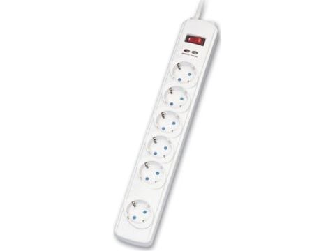 ROLINE 19.07.1606, 6 AC-utganger, 230 V, 10 A, Hvit, Plast, 2 m