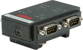 ROLINE USB 2.0 to RS232 Adapter, for DIN Rail 4 Ports, Sort
