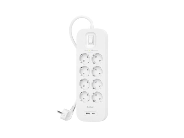 Belkin Connect - Overspenningsavleder - med USB-C- og USB-A-porter - utgangskontakter: 8 - 2 m kabel