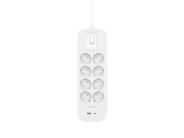 Belkin Connect - Overspenningsavleder - med USB-C- og USB-A-porter - utgangskontakter: 8 - 2 m kabel