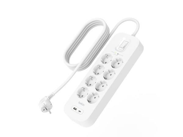 Belkin Connect - Overspenningsavleder - med USB-C- og USB-A-porter - utgangskontakter: 8 - 2 m kabel